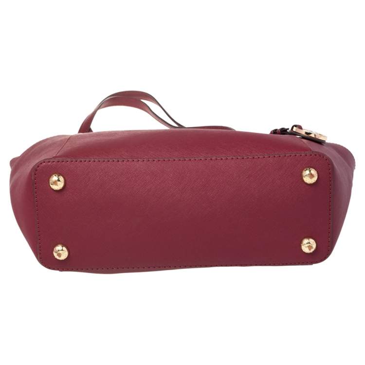 Pre Owned MICHAEL Michael Kors Burgundy Leather Large Jet Set Travel Tote