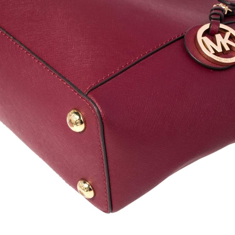 Pre Owned MICHAEL Michael Kors Burgundy Leather Large Jet Set Travel Tote