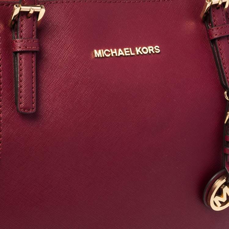 Pre Owned MICHAEL Michael Kors Burgundy Leather Large Jet Set Travel Tote