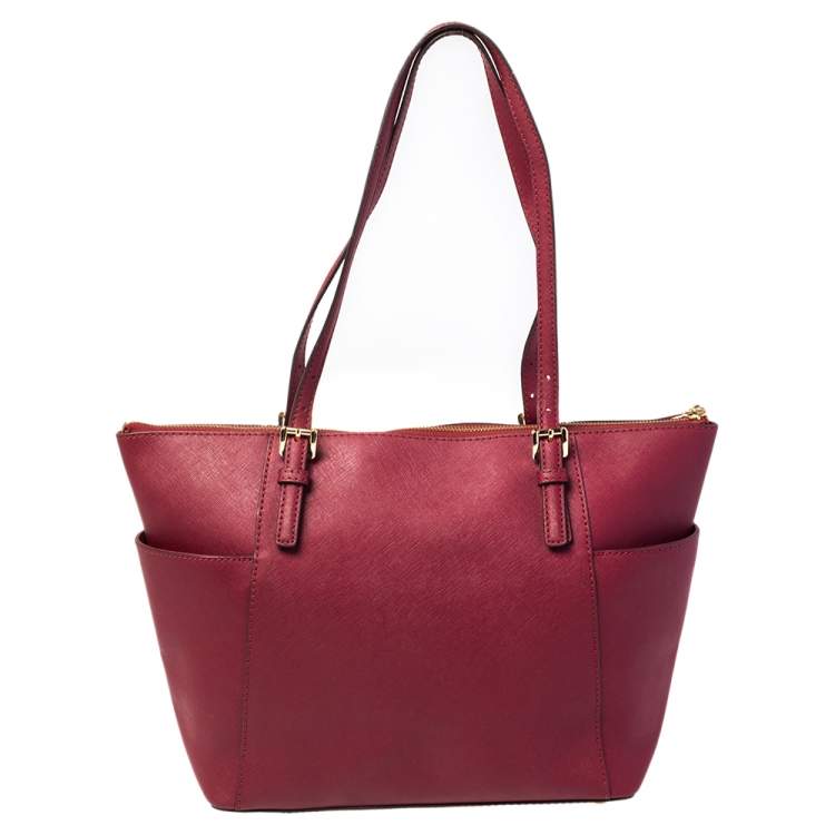 Pre Owned MICHAEL Michael Kors Burgundy Leather Large Jet Set Travel Tote