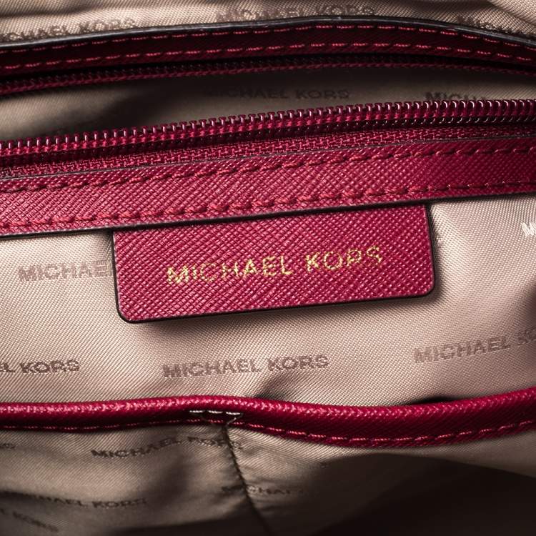 Pre Owned MICHAEL Michael Kors Burgundy Leather Large Jet Set Travel Tote