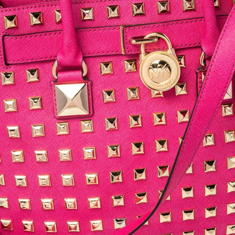 Pre Owned MICHAEL Michael Kors Pink Leather Large Studded Hamilton Tote 