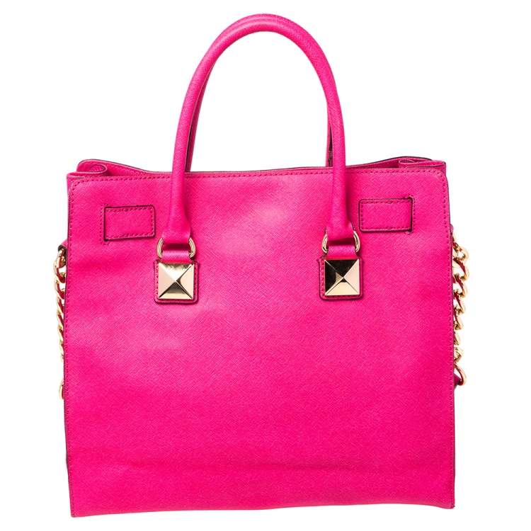 Pre Owned MICHAEL Michael Kors Pink Leather Large Studded Hamilton Tote 