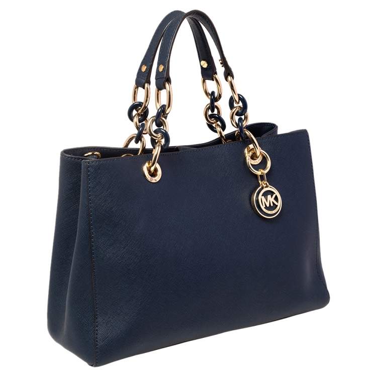 Pre Owned MICHAEL Michael Kors Dark Blue Leather Medium Cynthia Tote