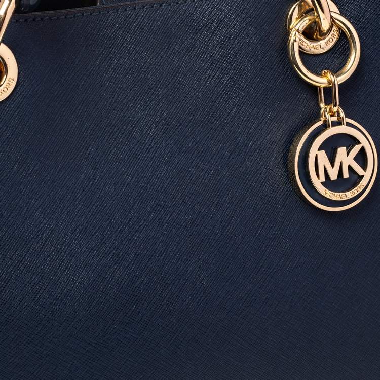 Pre Owned MICHAEL Michael Kors Dark Blue Leather Medium Cynthia Tote