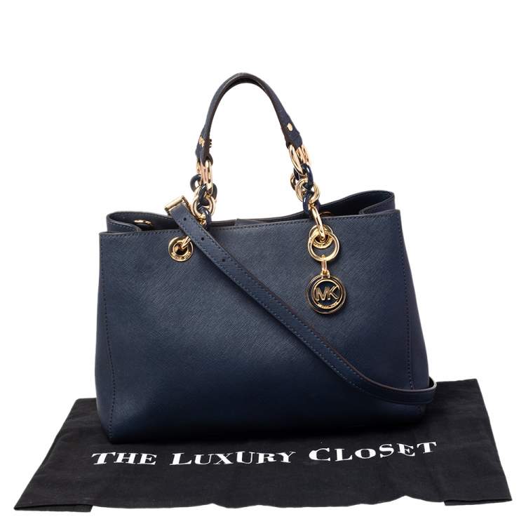 Pre Owned MICHAEL Michael Kors Dark Blue Leather Medium Cynthia Tote