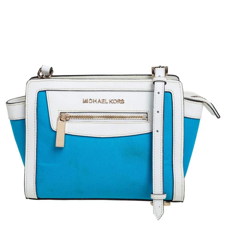 Michael Kors Selma Satchel Bag Saffiano Leather Navy Blue Medium Handbag:  : Fashion