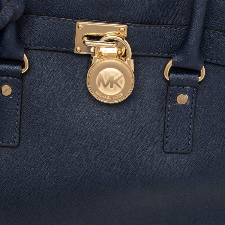 Pre Owned MICHAEL Michael Kors Navy Blue Leather North South Hamilton Tote