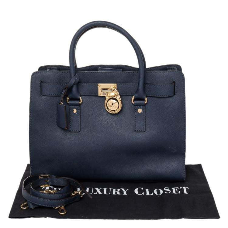 Pre Owned MICHAEL Michael Kors Navy Blue Leather North South Hamilton Tote