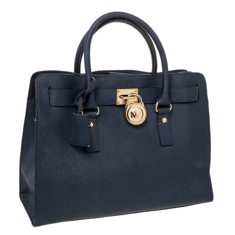 Pre Owned MICHAEL Michael Kors Navy Blue Leather North South Hamilton Tote