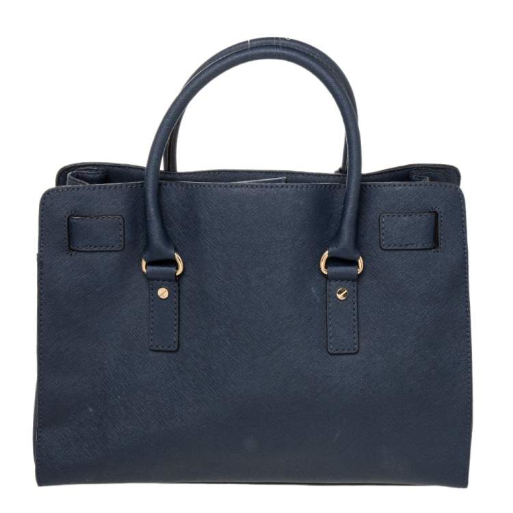 Pre Owned MICHAEL Michael Kors Navy Blue Leather North South Hamilton Tote