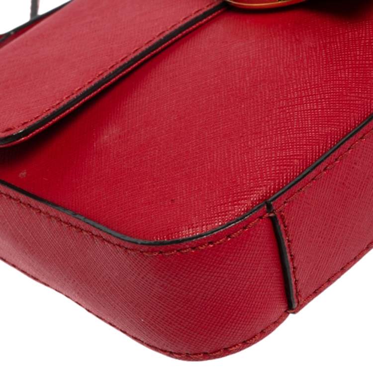 Pre Owned MICHAEL Michael Kors Red Leather Logo Flap Crossbody Bag