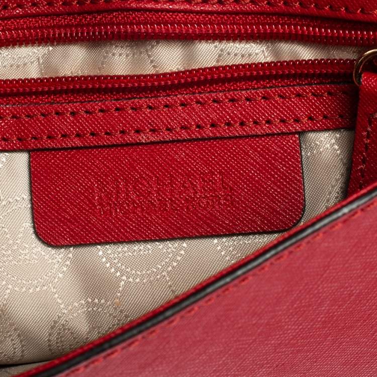 Pre Owned MICHAEL Michael Kors Red Leather Logo Flap Crossbody Bag