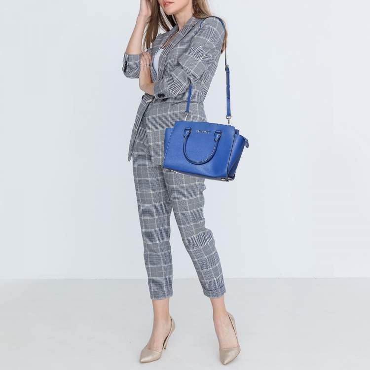 Pre Owned MICHAEL Michael Kors Blue Leather Medium Selma Tote