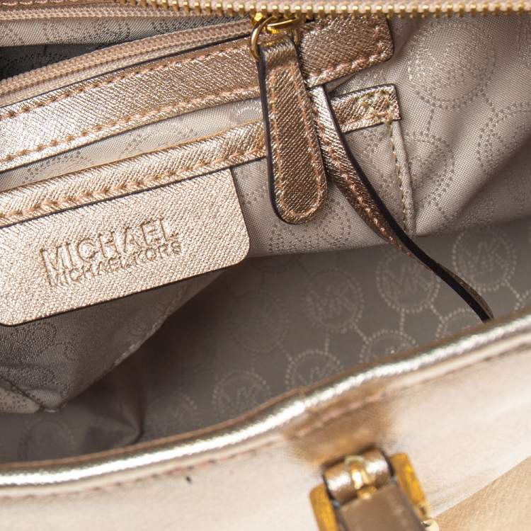 Pre Owned MICHAEL Michael Kors Metallic Gold Leather Large Jet Set Travel Tote