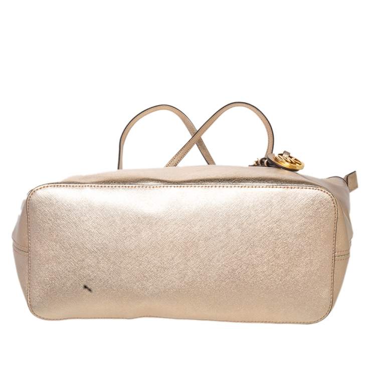 Pre Owned MICHAEL Michael Kors Metallic Gold Leather Large Jet Set Travel Tote