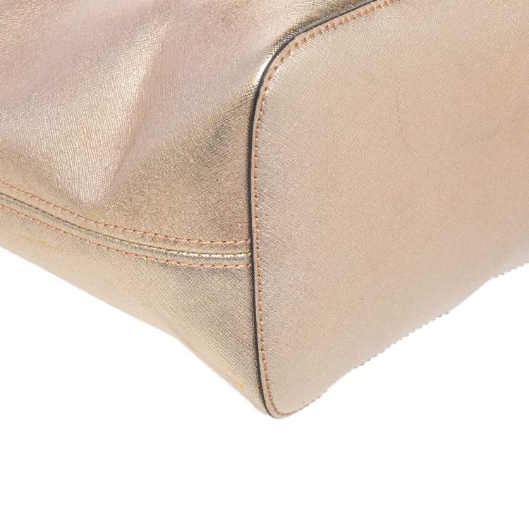 Pre Owned MICHAEL Michael Kors Metallic Gold Leather Large Jet Set Travel Tote