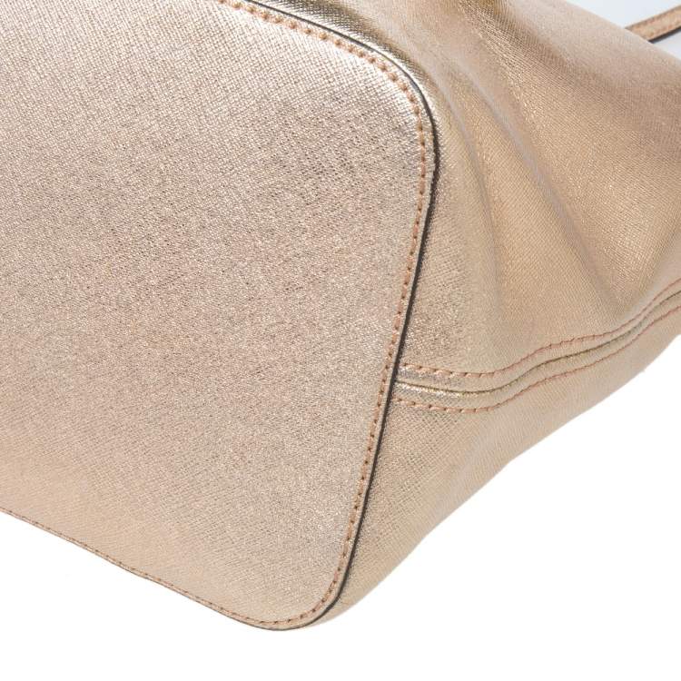 Pre Owned MICHAEL Michael Kors Metallic Gold Leather Large Jet Set Travel Tote
