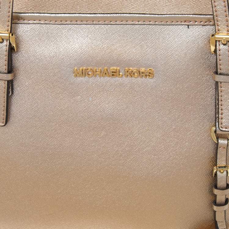 Pre Owned MICHAEL Michael Kors Metallic Gold Leather Large Jet Set Travel Tote