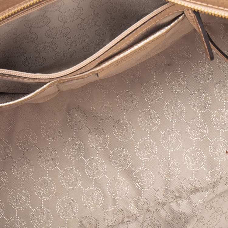Pre Owned MICHAEL Michael Kors Metallic Gold Leather Large Jet Set Travel Tote