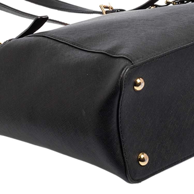 Pre Owned MICHAEL Michael Kors Black Leather Medium Jet Set Top Zip Tote