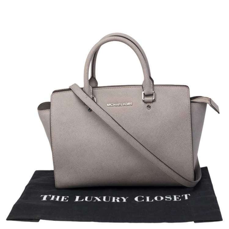 Pre Owned MICHAEL Michael Kors Grey Saffiano Leather Large Selma Tote