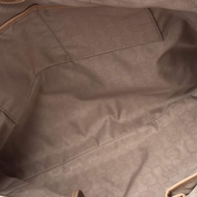 Pre Owned MICHAEL Michael Kors Metallic Gold Mirror Signature PVC and Leather North South Jet Set Tote