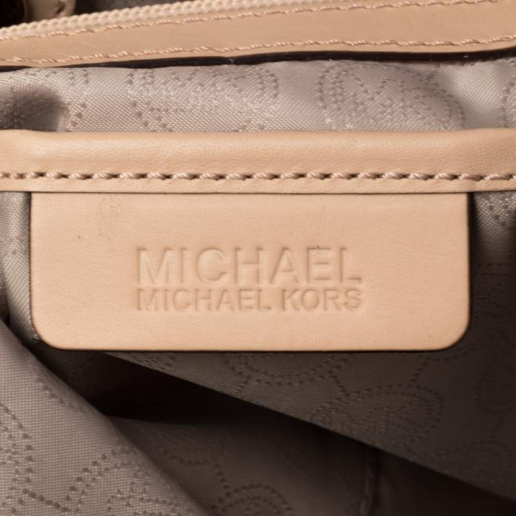Pre Owned MICHAEL Michael Kors Metallic Gold Mirror Signature PVC and Leather North South Jet Set Tote