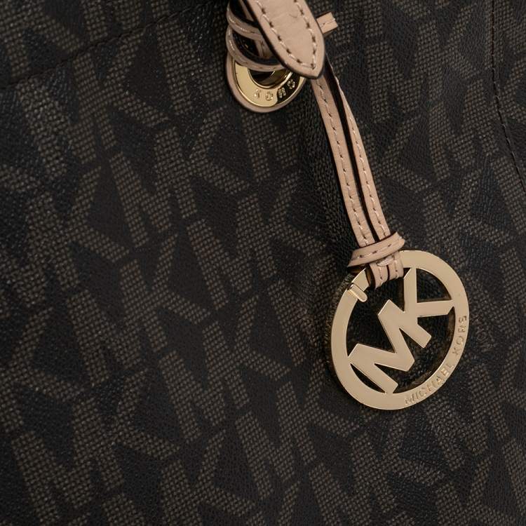 Pre Owned MICHAEL Michael Kors Brown Signature Canvas Large Jet Set Tote