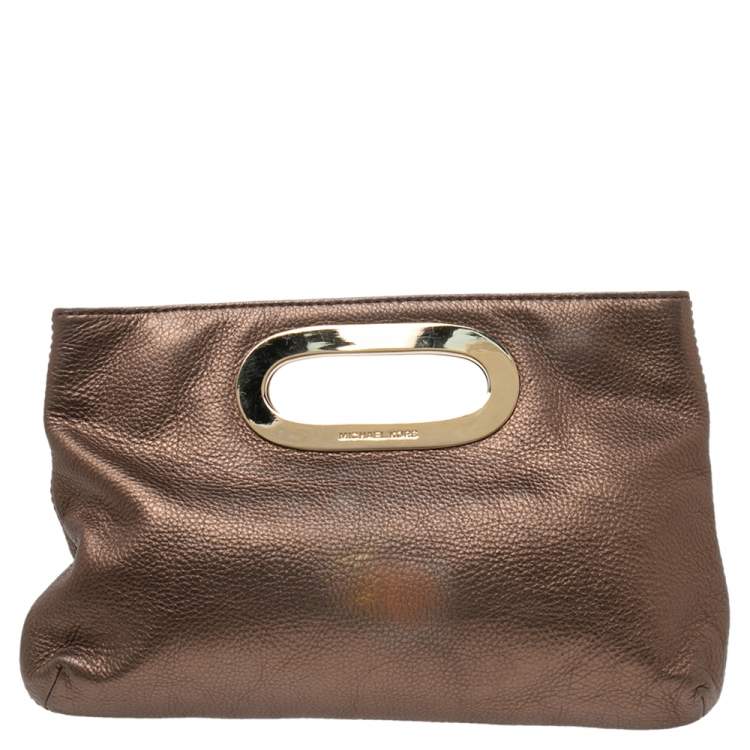 Pre Owned MICHAEL Michael Kors Bronze Grained Leather Berkley Clutch
