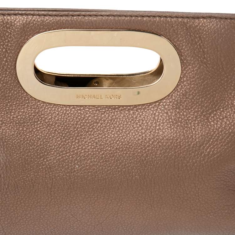 Pre Owned MICHAEL Michael Kors Bronze Grained Leather Berkley Clutch