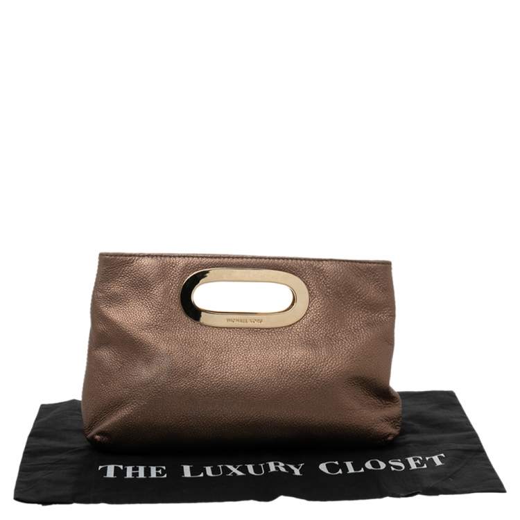 Pre Owned MICHAEL Michael Kors Bronze Grained Leather Berkley Clutch