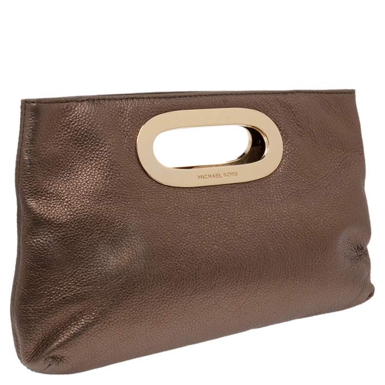 Pre Owned MICHAEL Michael Kors Bronze Grained Leather Berkley Clutch