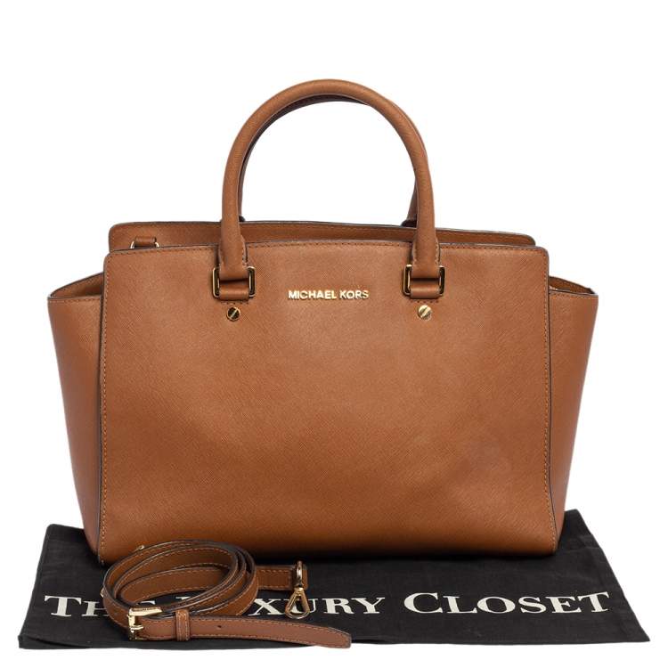 Pre Owned MICHAEL Michael Kors Brown Saffiano Leather Large Selma Tote