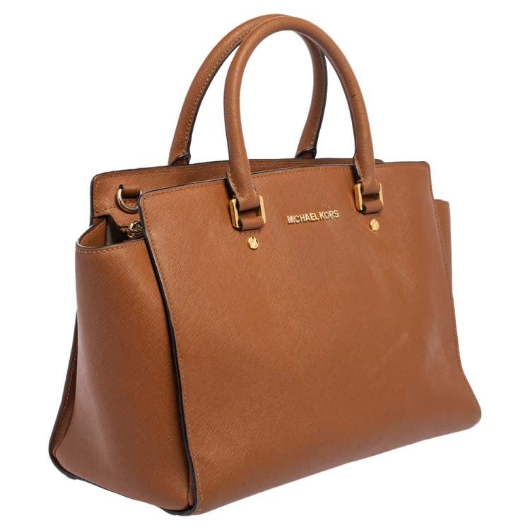Pre Owned MICHAEL Michael Kors Brown Saffiano Leather Large Selma Tote
