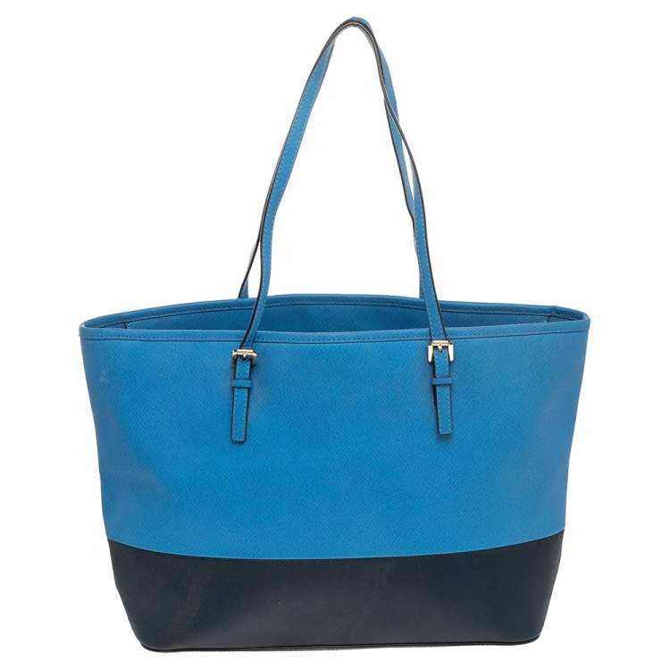 Pre Owned MICHAEL Michael Kors Blue Saffiano Leather Jet Set Shopper Tote