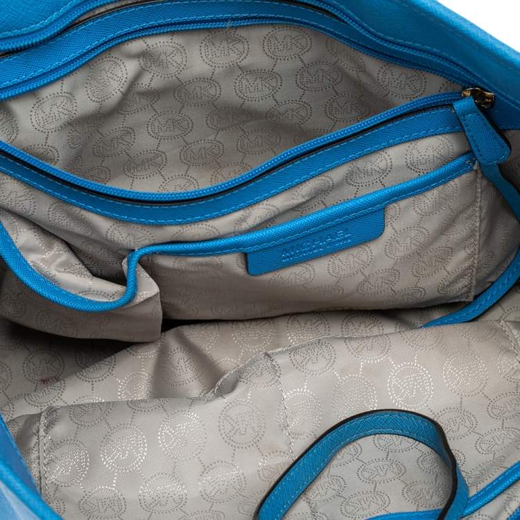 Pre Owned MICHAEL Michael Kors Blue Saffiano Leather Jet Set Shopper Tote