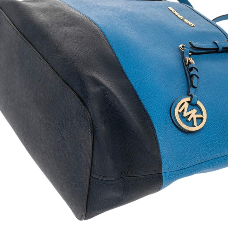Pre Owned MICHAEL Michael Kors Blue Saffiano Leather Jet Set Shopper Tote