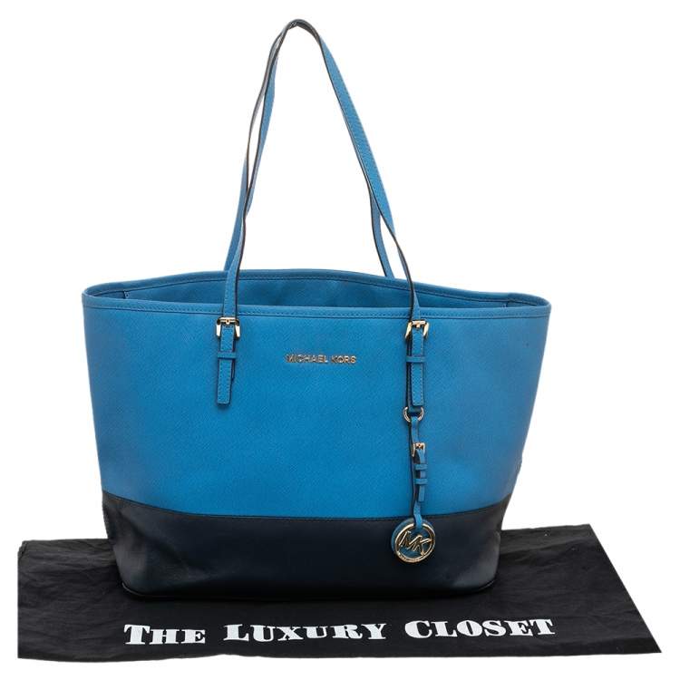 Pre Owned MICHAEL Michael Kors Blue Saffiano Leather Jet Set Shopper Tote