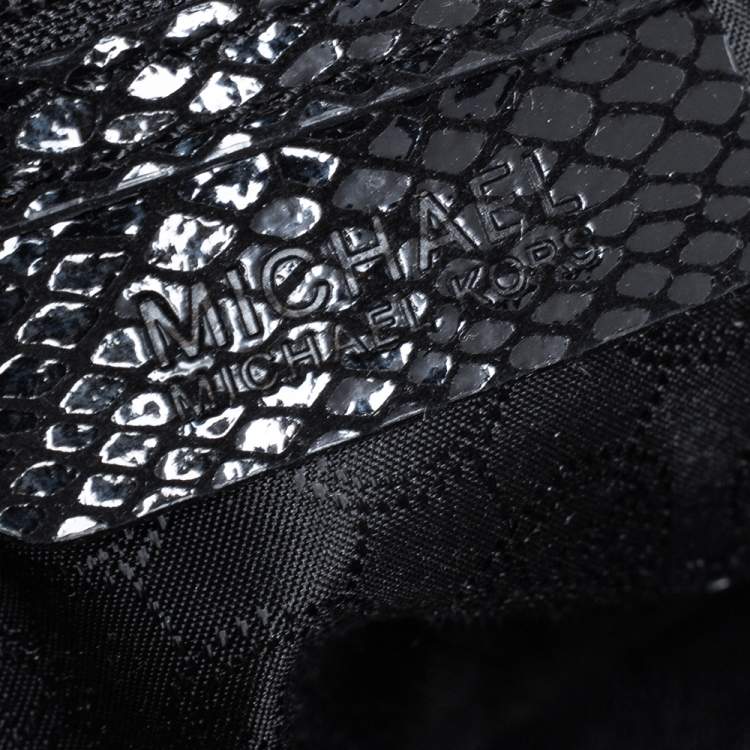 Pre Owned MICHAEL Michael Kors Black Python Embossed Patent Leather Berkley Clutch