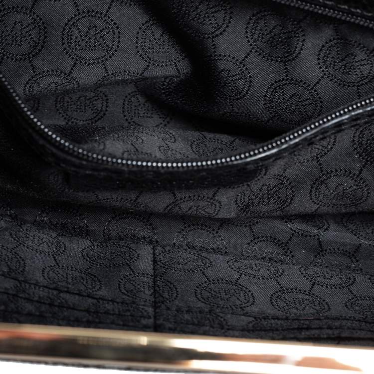 Pre Owned MICHAEL Michael Kors Black Python Embossed Patent Leather Berkley Clutch