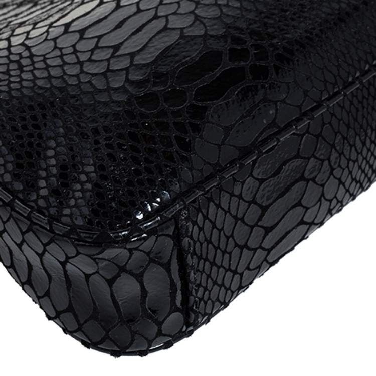 Pre Owned MICHAEL Michael Kors Black Python Embossed Patent Leather Berkley Clutch