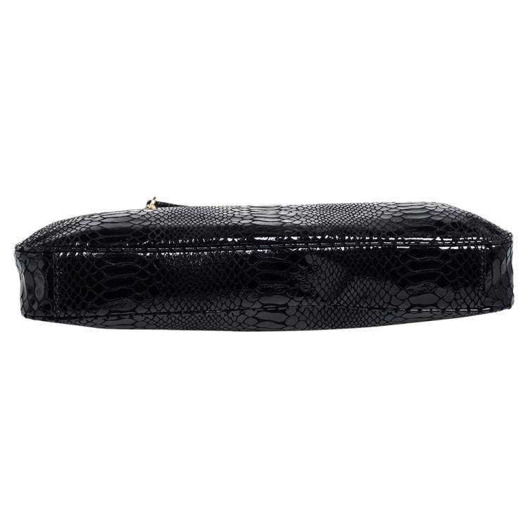 Pre Owned MICHAEL Michael Kors Black Python Embossed Patent Leather Berkley Clutch