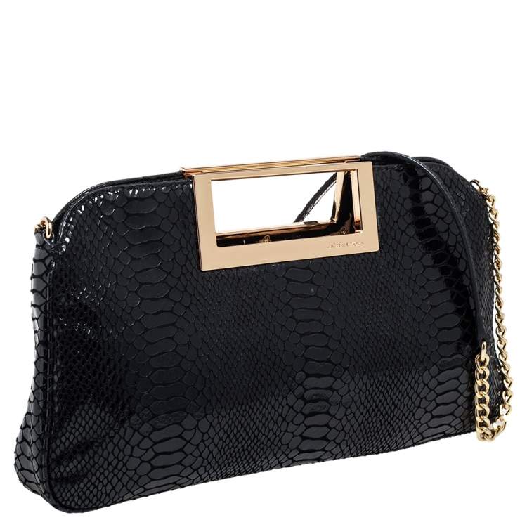 Pre Owned MICHAEL Michael Kors Black Python Embossed Patent Leather Berkley Clutch