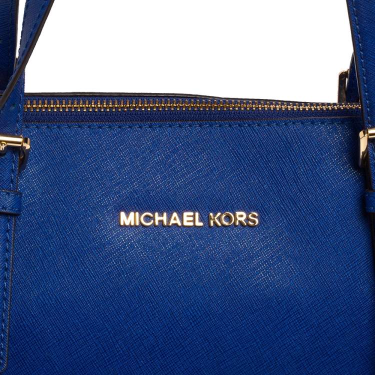 Pre Owned MICHAEL Michael Kors Blue Leather Medium Jet Set Top Zip Tote