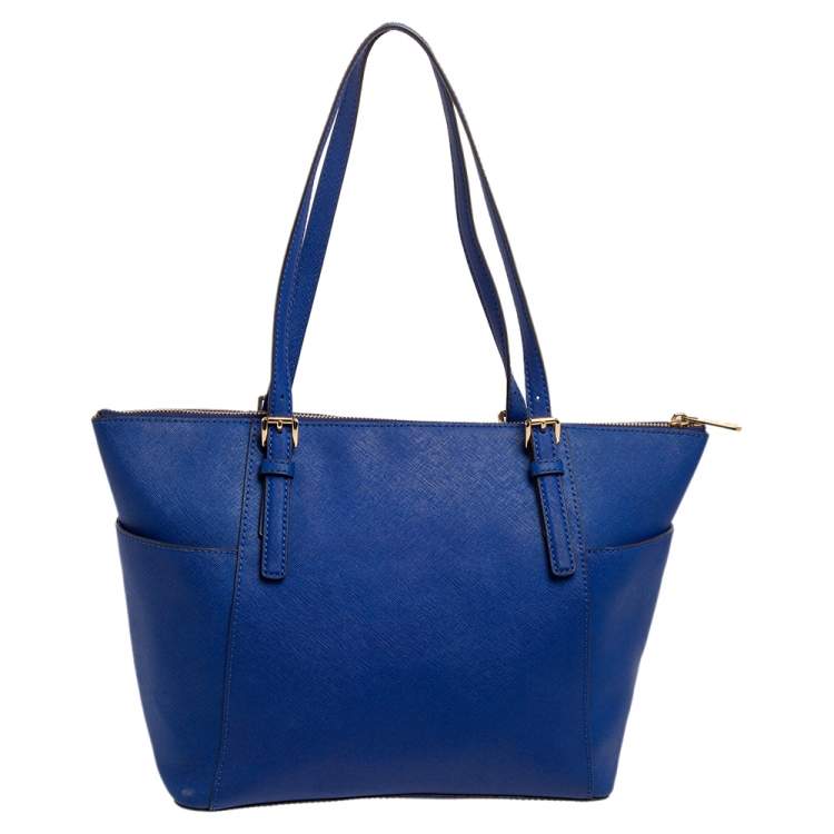 Pre Owned MICHAEL Michael Kors Blue Leather Medium Jet Set Top Zip Tote