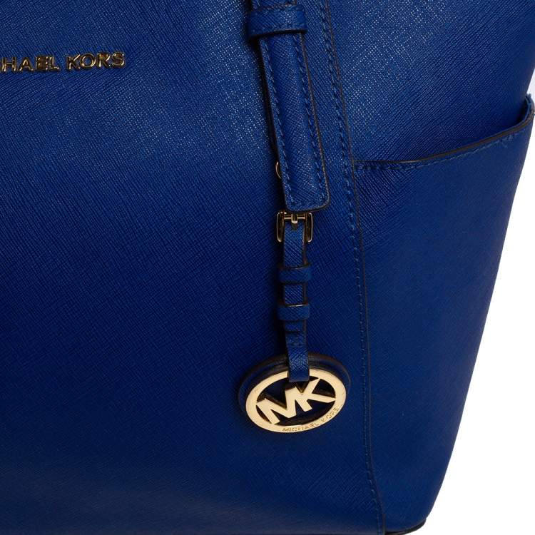 Pre Owned MICHAEL Michael Kors Blue Leather Medium Jet Set Top Zip Tote