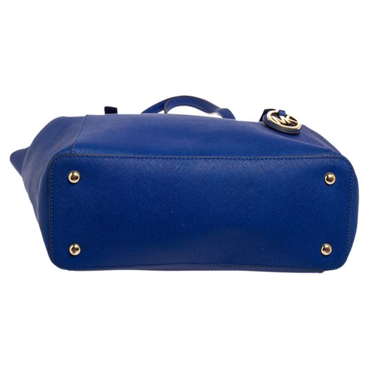 Pre Owned MICHAEL Michael Kors Blue Leather Medium Jet Set Top Zip Tote