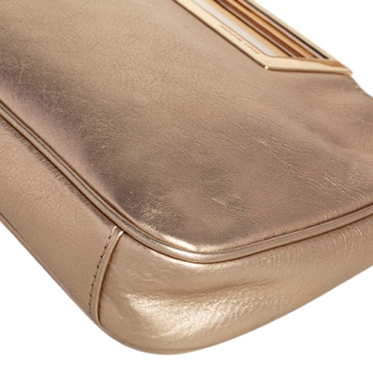 Pre Owned MICHAEL Michael Kors Metallic Gold Leather Berkley Clutch