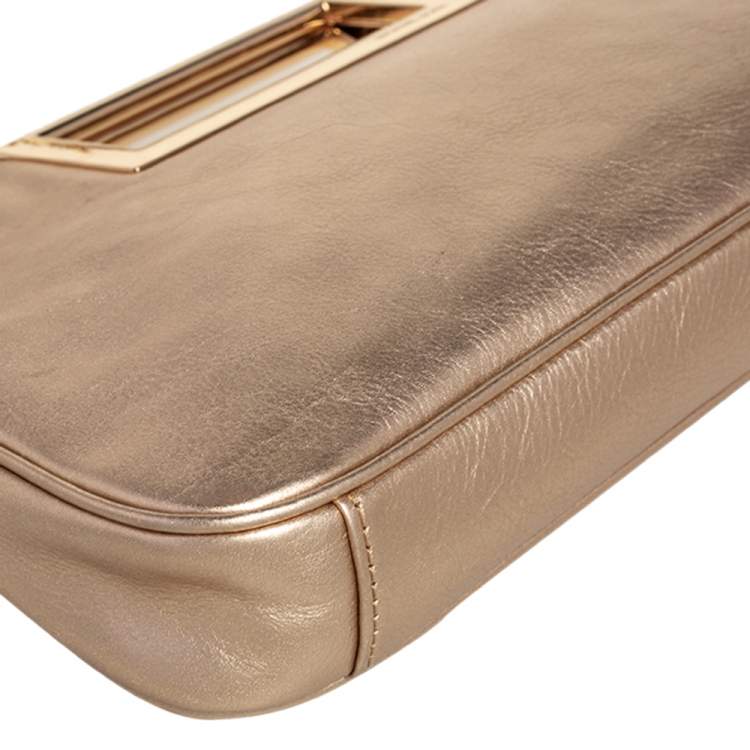 Pre Owned MICHAEL Michael Kors Metallic Gold Leather Berkley Clutch